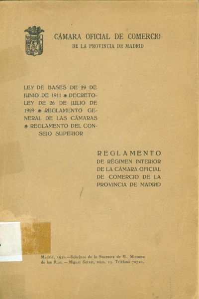 Reglamento de Régimen Interior de la Cámara Oficial de Comercio de la Provincia de Madrid