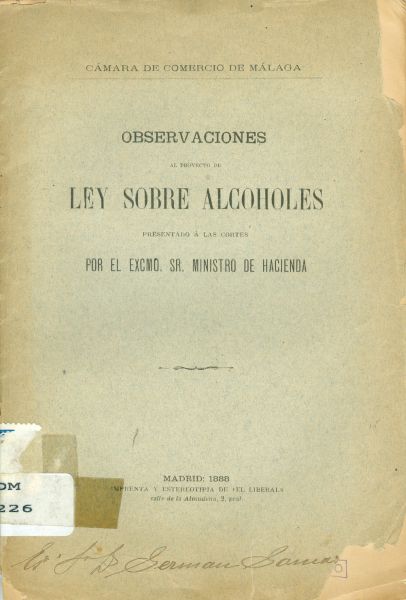 Observaciones al Proyecto Ley sobre Alcoholes